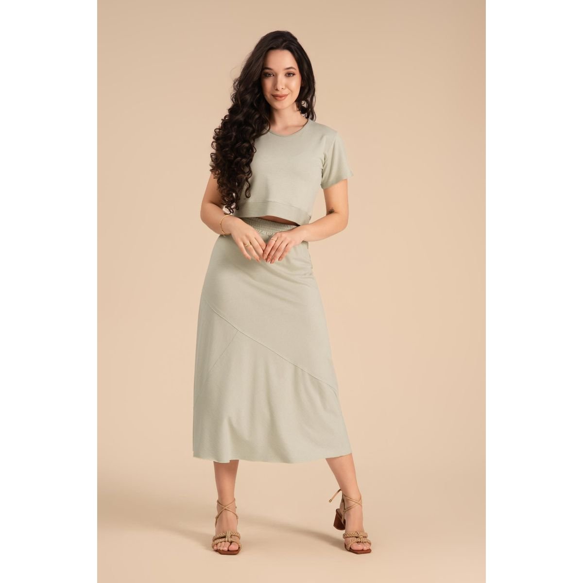 Saia Recortada Visco Fleece e Linho