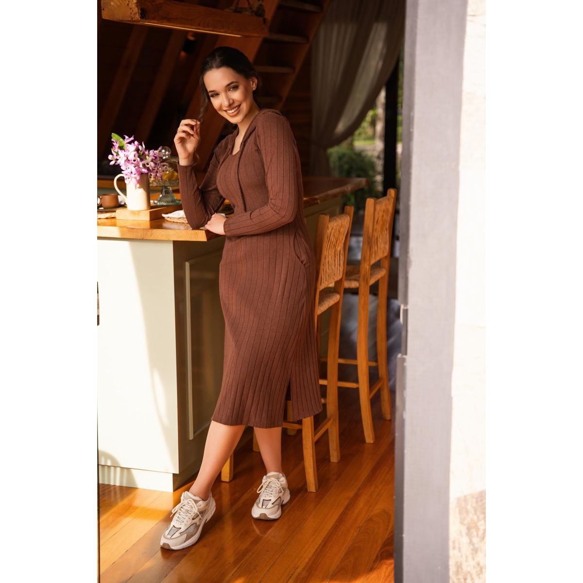 Vestido Sensorial Manga Longa com Capuz
